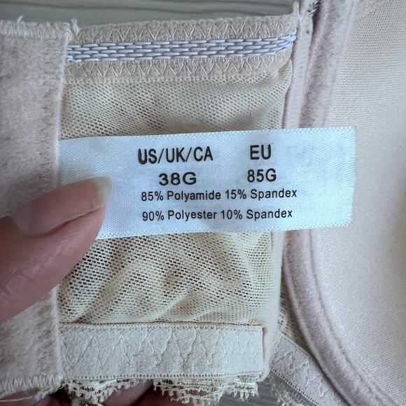 Full Coverage Cream Underwired Strapless Women's Lace Bra Size 38G - Picture 7 of 8